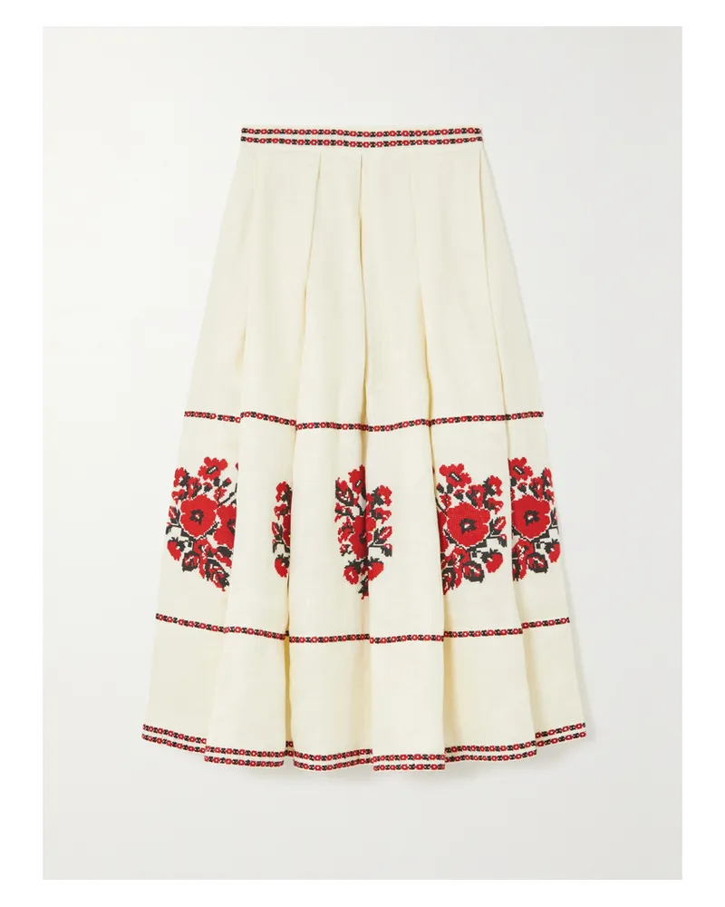 VITA KIN Kristinka Midirock Aus Leinen Mit Stickereien - Creme Creme