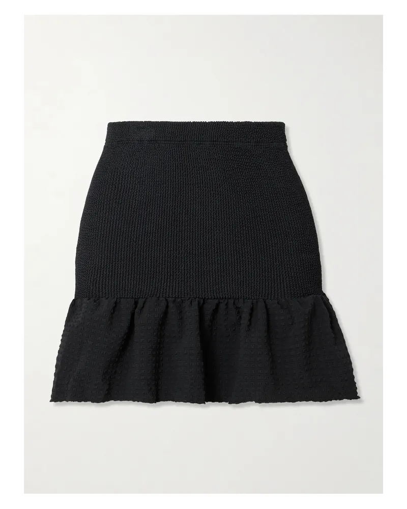 Hunza G Minirock Aus Seersucker Mit Volant Und Details In Waffeloptik - Schwarz Schwarz