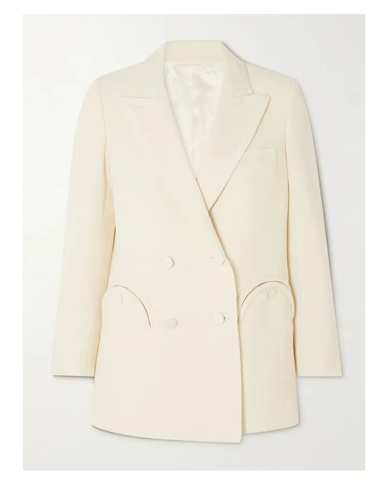 Blazé Milano Resolute Everyday Doppelreihiger Blazer Aus Woll-crêpe Mit Besätzen Aus Seiden-twill - Creme Creme