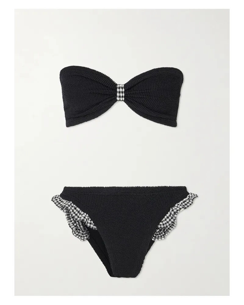 Hunza G Jean Bandeau-bikini Aus Seersucker Mit Gingham-karobesätzen Und Rüschen - Schwarz Schwarz
