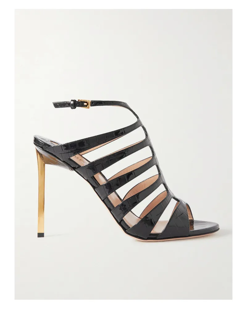 Tom Ford Carine Sandalen Aus Lackleder Mit Krokodileffekt - Schwarz Schwarz