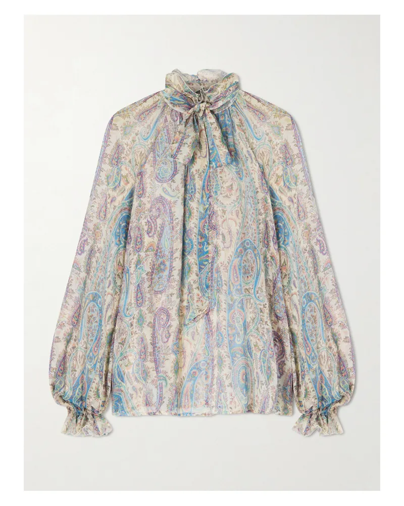 Etro Schluppenbluse Aus Seidenkrepon Mit Paisley-print Und Rüschen - Blau Blau