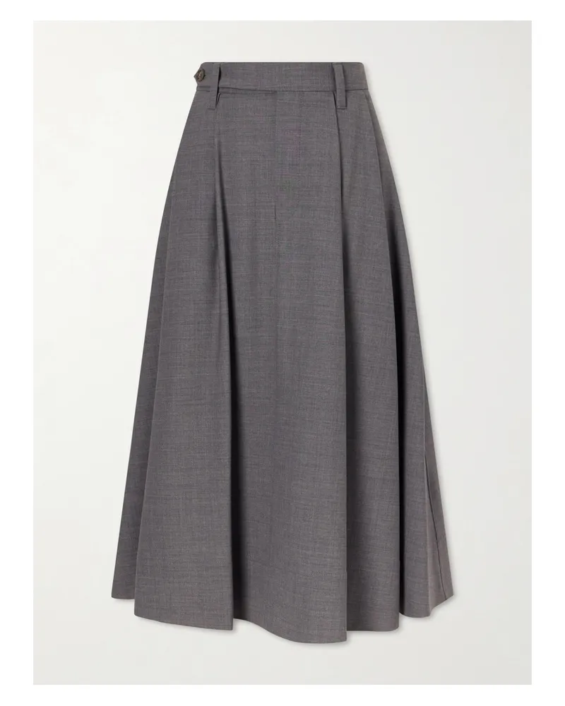 Brunello Cucinelli Pleated Wool-blend Midi Skirt - Gray Gray