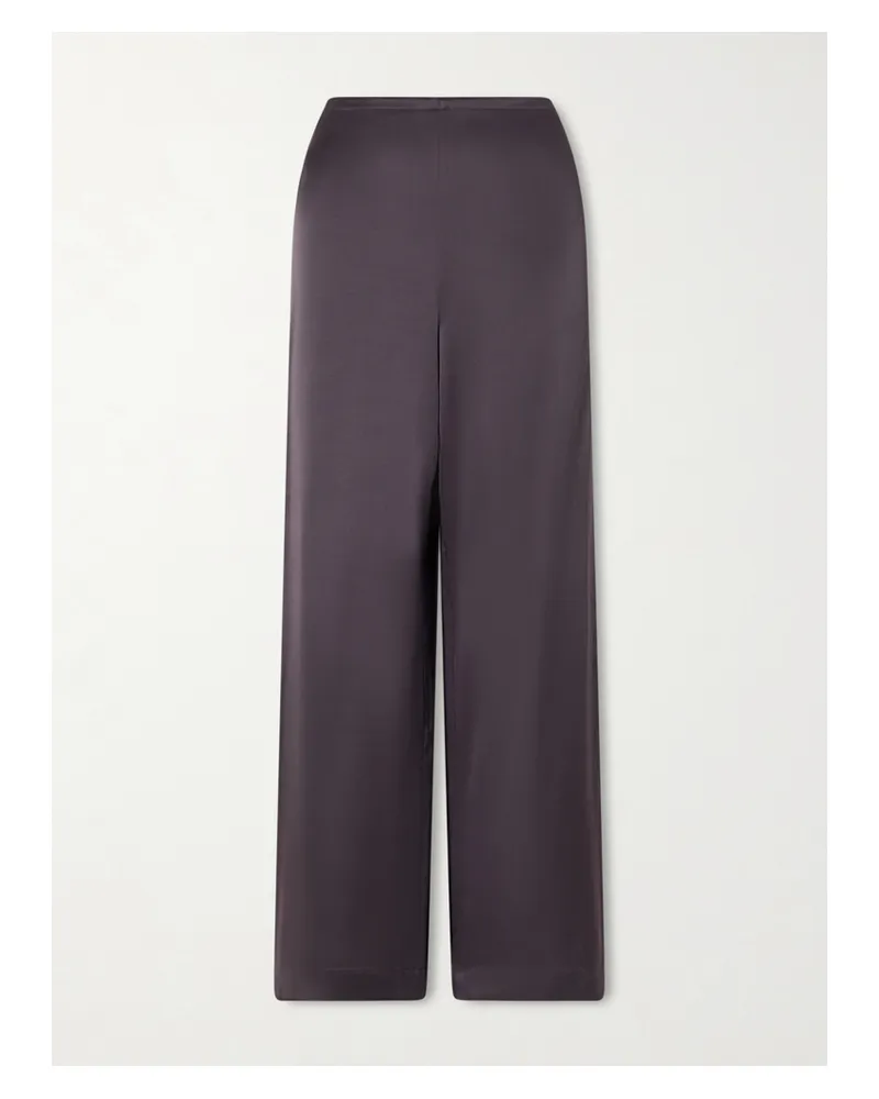 STAUD Stroll Silk-blend Satin Wide-leg Pants - Purple Purple