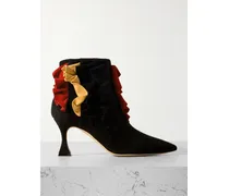 Pompa 70 Ankle Boots Aus Veloursleder Mit Rüschen - Schwarz