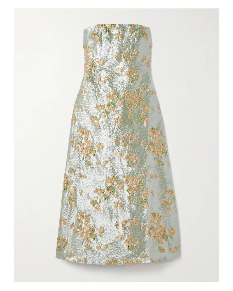 STAUD Kennedy Trägerloses Midikleid Aus Metallic-brokat Mit Raffung Metallic