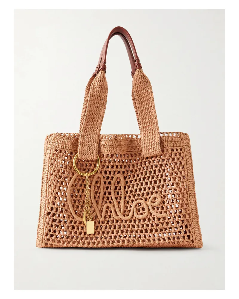Chloé Summer Banana Tote Aus Raffiabast Mit Lederbesätzen Und Stickerei - Pink Pink