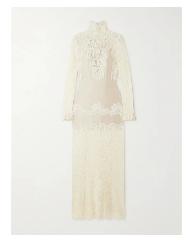 Paco Rabanne Maxikleid Aus Seidensatin Mit Spitzenbesätzen - Elfenbein Elfenbein