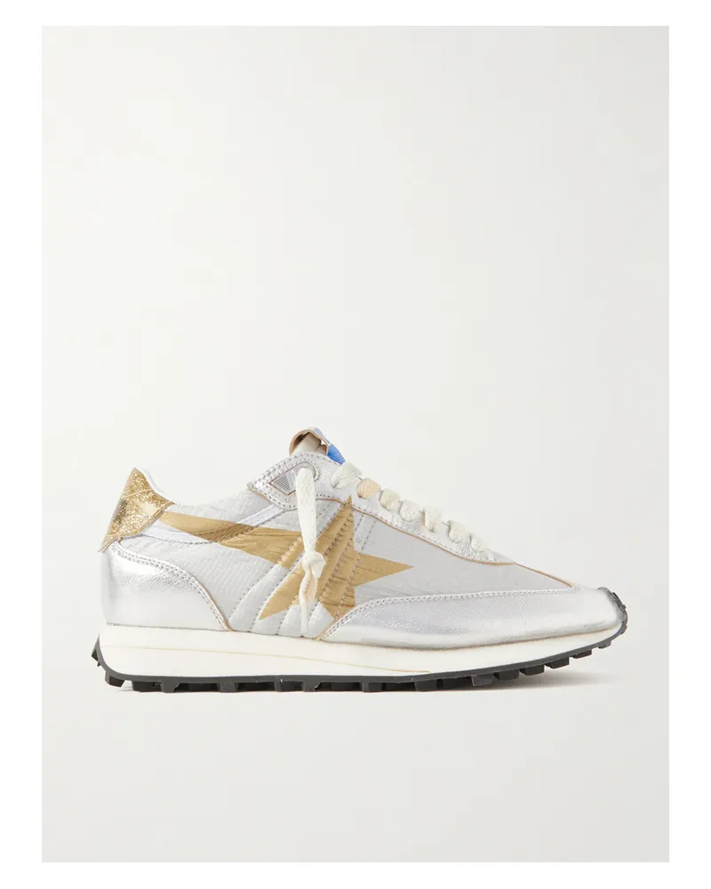 Golden Goose Running Marathon Sneakers Aus Shell Mit Metallic-lederbesätzen - Silber Silber