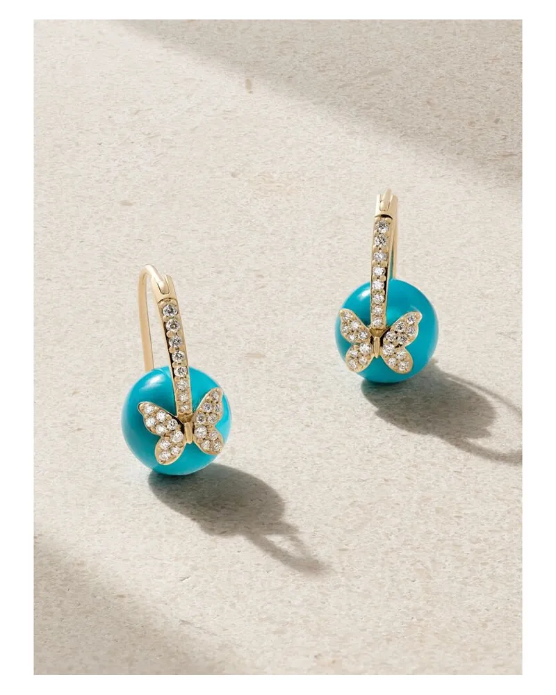 Sydney Evan Butterfly Ohrringe Aus 14 Karat Gold Mit Türkisen Und Diamanten Gold