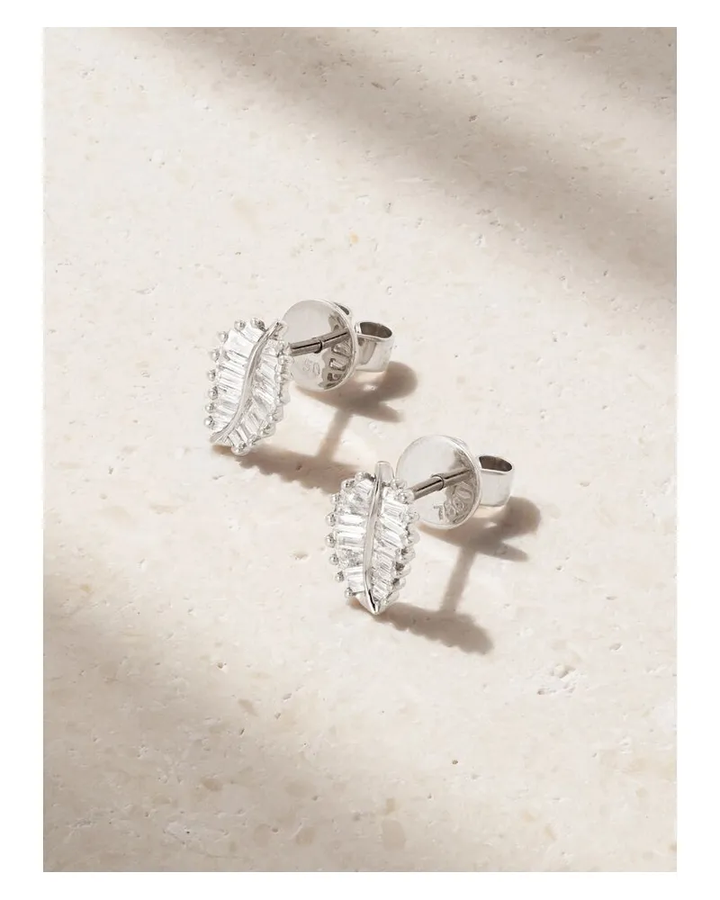 ANITA KO Palm Leaf Kleine Ohrringe Aus 18 Karat Weißgold Mit Diamanten - Silber Silber
