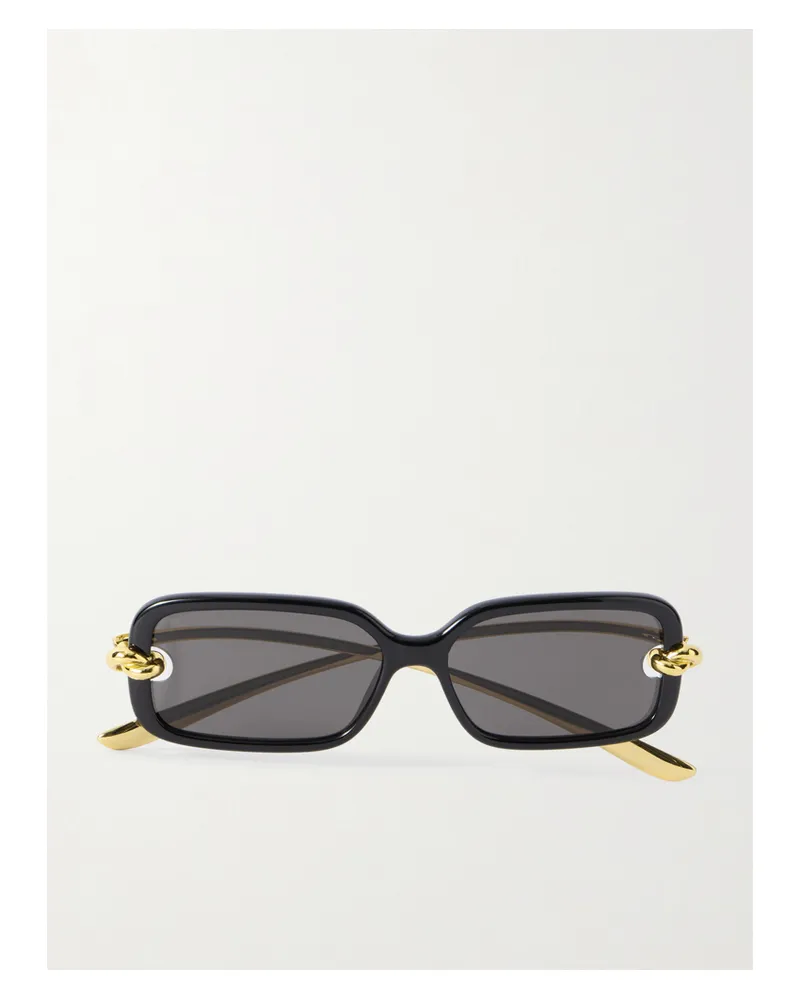 Bottega Veneta Knot Rectangular-frame Acetate And Gold-tone Sunglasses - Black Black