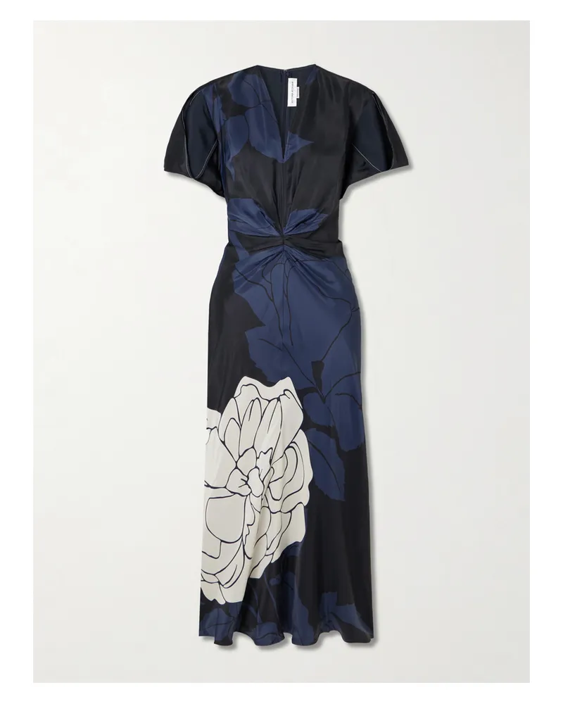 Victoria Beckham Eve Mehrlagiges Midikleid Aus Satin Mit Blumenprints Und Raffungen - Blau Blau