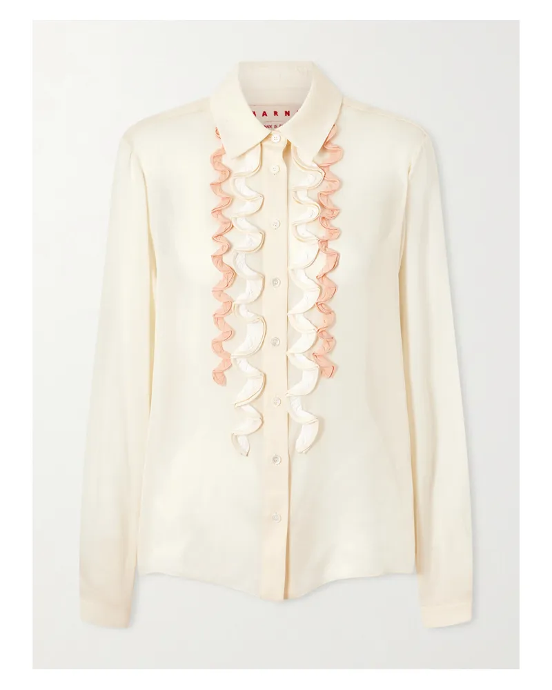 Marni Hemd Aus Seide Mit Volants Aus Crêpe - Wollweiß Wollweiß