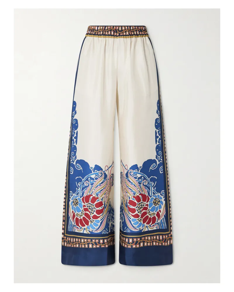 La DoubleJ Hose Mit Weitem Bein Aus Bedrucktem Seiden-twill - Creme Creme