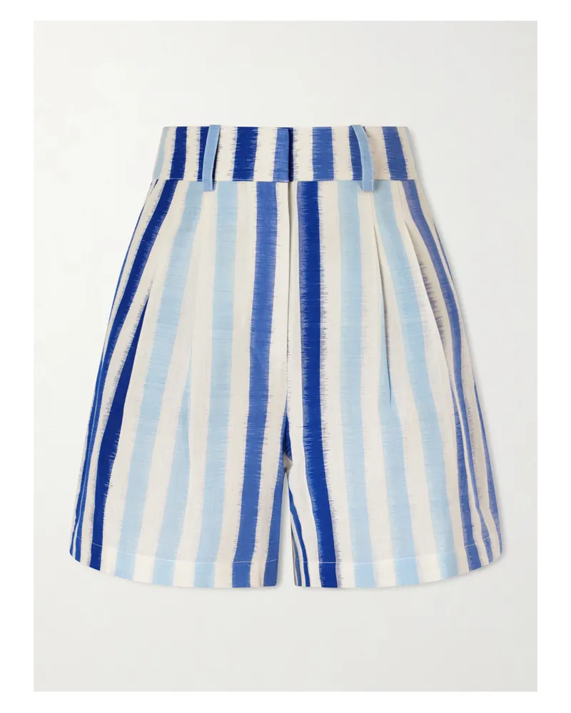 Emporio Sirenuse Beatrice Ikat Striped Cotton Shorts - Blue Blue