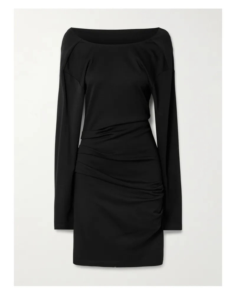 Max Mara Umido Gathered Wool Mini Dress - Black Black
