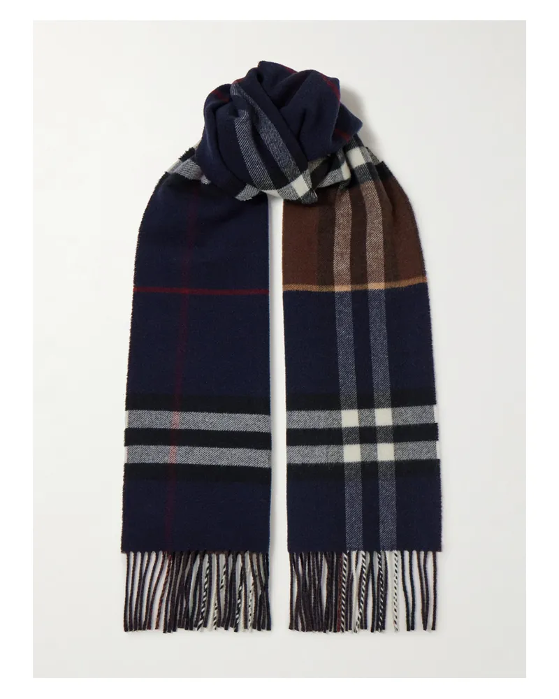 Burberry Karierter Schal Aus Kaschmir Mit Fransen - Blau Blau