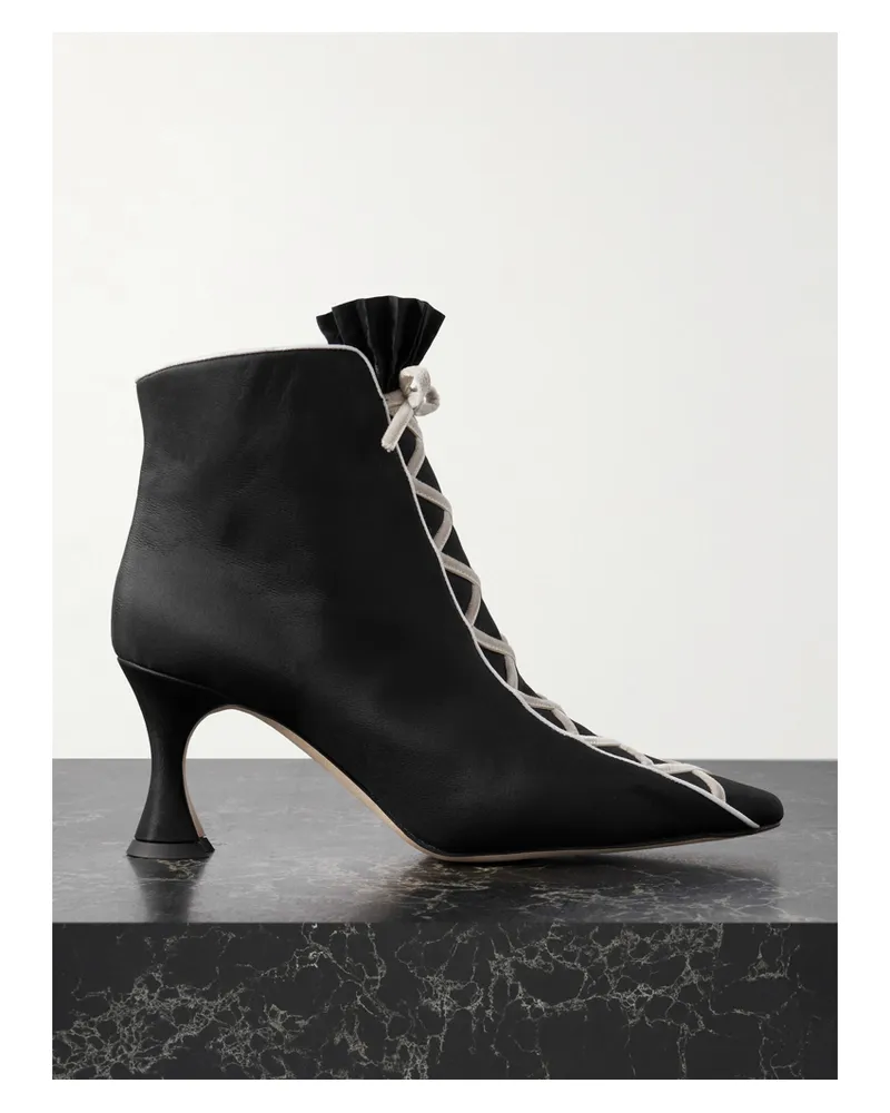 Manolo Blahnik Nolhac 70 Ankle Boots Aus Seide Mit Samtbesätzen Und Rüsche - Schwarz Schwarz