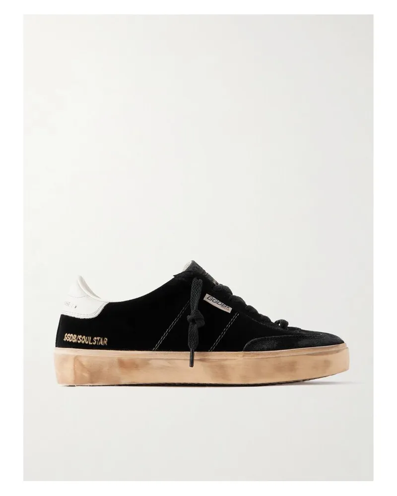 Golden Goose Super-star Sneakers Aus Samt Mit Lederbesätzen In Distressed-optik - Schwarz Schwarz