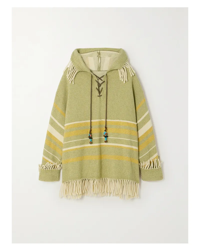 Fortela Fern Hoodie Aus Einer Wollmischung Mit Streifen Und Fransen - Grün Grün