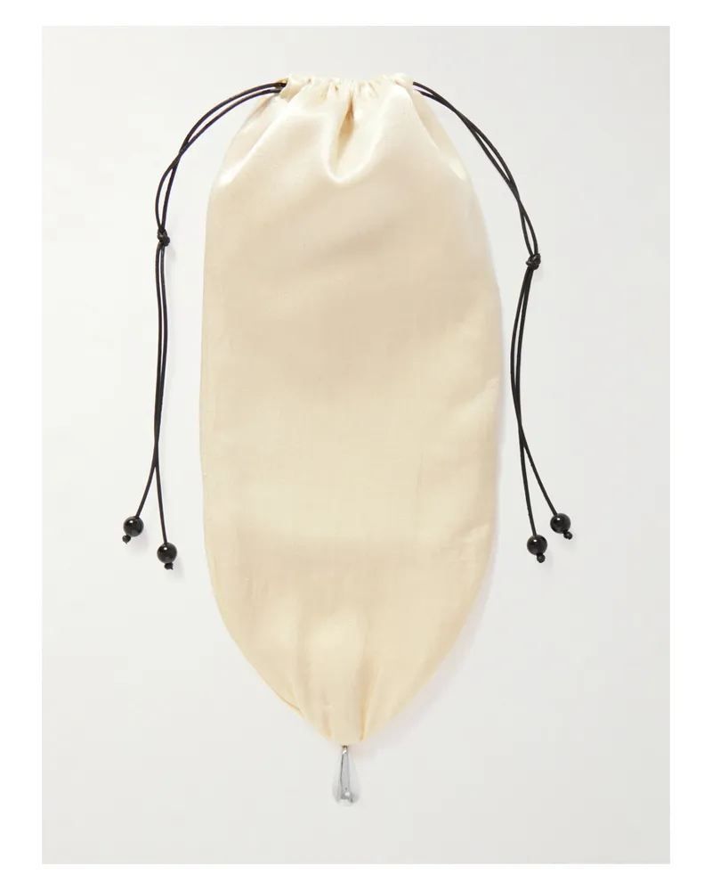 Sophie Buhai Teardrop Embellished Satin Drawstring Pouch - Neutrals Neutrals