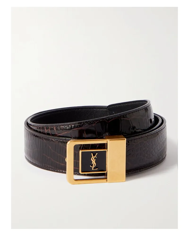 Saint Laurent Gürtel Aus Leder Mit Krokodileffekt - Braun Braun