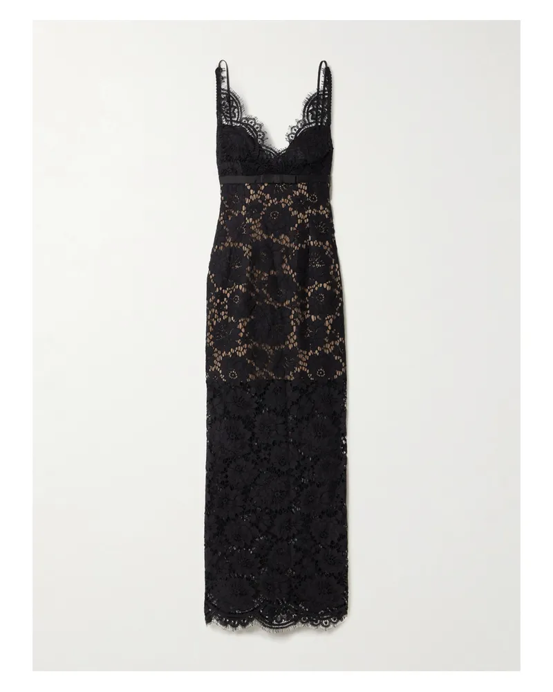 Self-Portrait Maxikleid Aus Spitze Mit Satinbesatz - Schwarz Schwarz