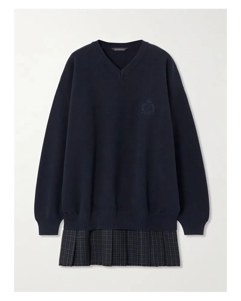 Balenciaga Mehrlagiges Minikleid Aus Baumwolle Mit Wollbesatz Und Stickerei - Blau Blau