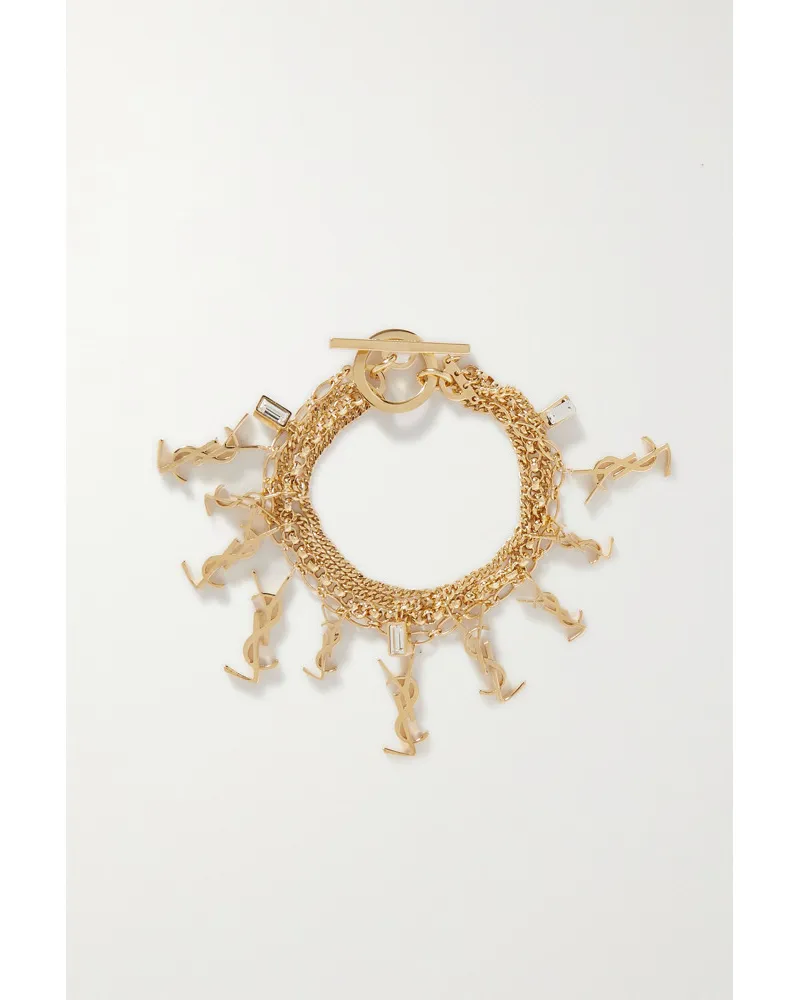 Saint Laurent Cassandre farbenes Armband mit Kristallen Gold