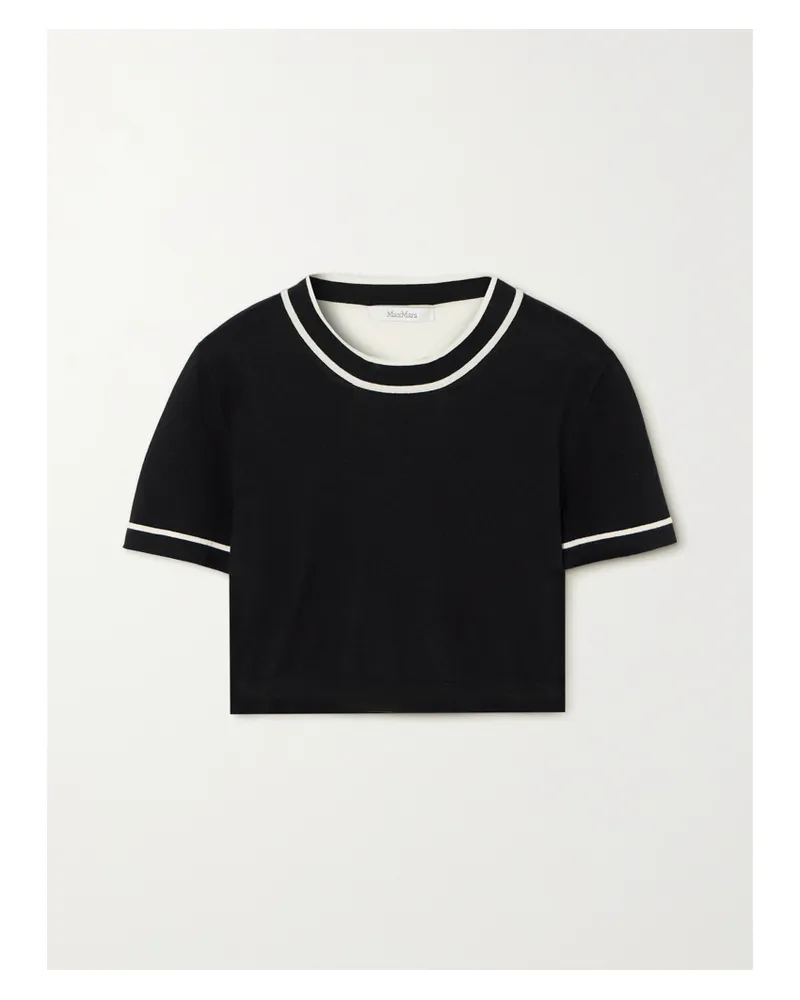 Max Mara Uscio Verkürztes, Zweifarbiges T-shirt Aus Einer Baumwollmischung - Schwarz Schwarz