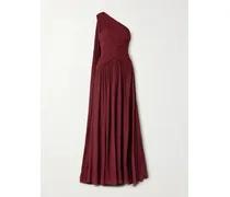 One-shoulder Draped Gathered Silk-georgette Gown - Burgundy