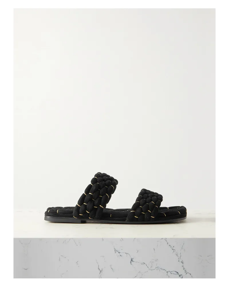 Dries van Noten Pantoletten Aus Geflochtenem Metallic-veloursleder - Schwarz Schwarz