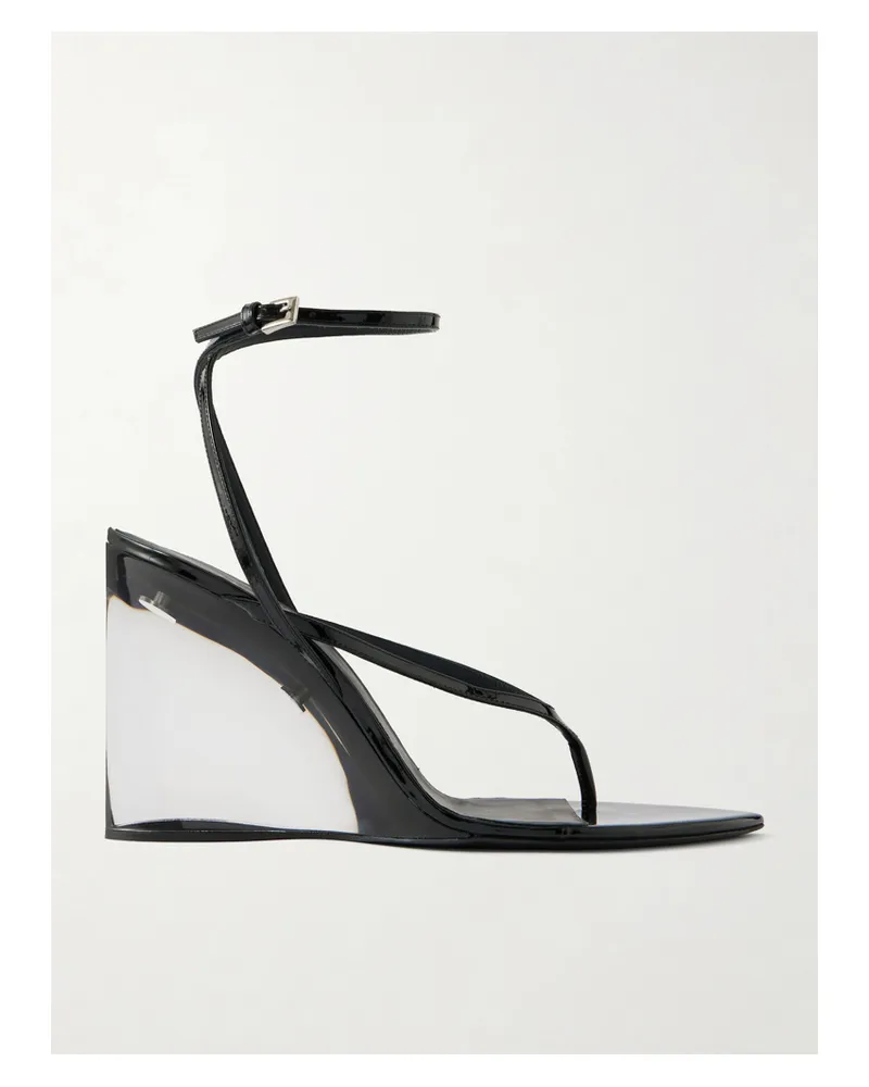 Alaïa Tong 90 Patent-leather Wedge Sandals - Black Black