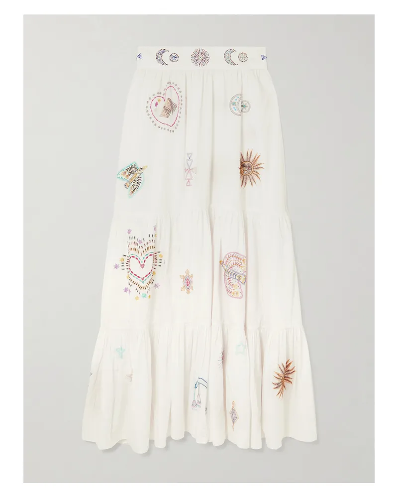 Camilla Living In Color Maxirock Aus Baumwolle Mit Stickereien Und Verzierungen - Weiß Weiß