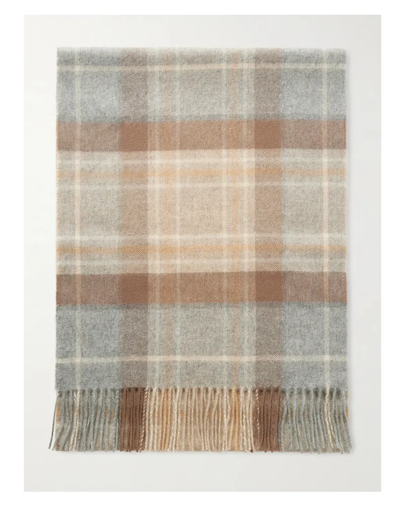 Johnstons of Elgin Fringed Checked Cashmere Scarf - Neutrals Neutrals