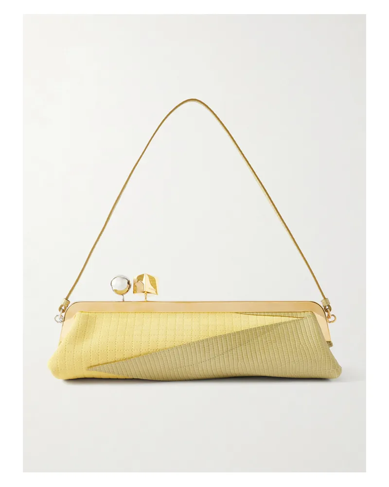 Jacquemus Salon Mais Suede And Patent-leather Clutch - Yellow Yellow