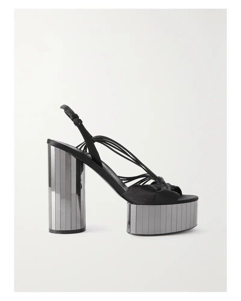 Ferragamo Net Sustain Sabina Plateausandalen Aus Satin Mit Lederbesätzen - Schwarz Schwarz