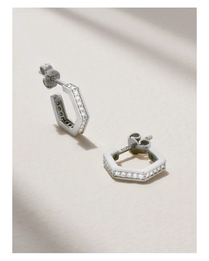 Kolours Hexagon Small Ohrringe Aus 18 Karat Weißgold Mit Diamanten - Silber Silber