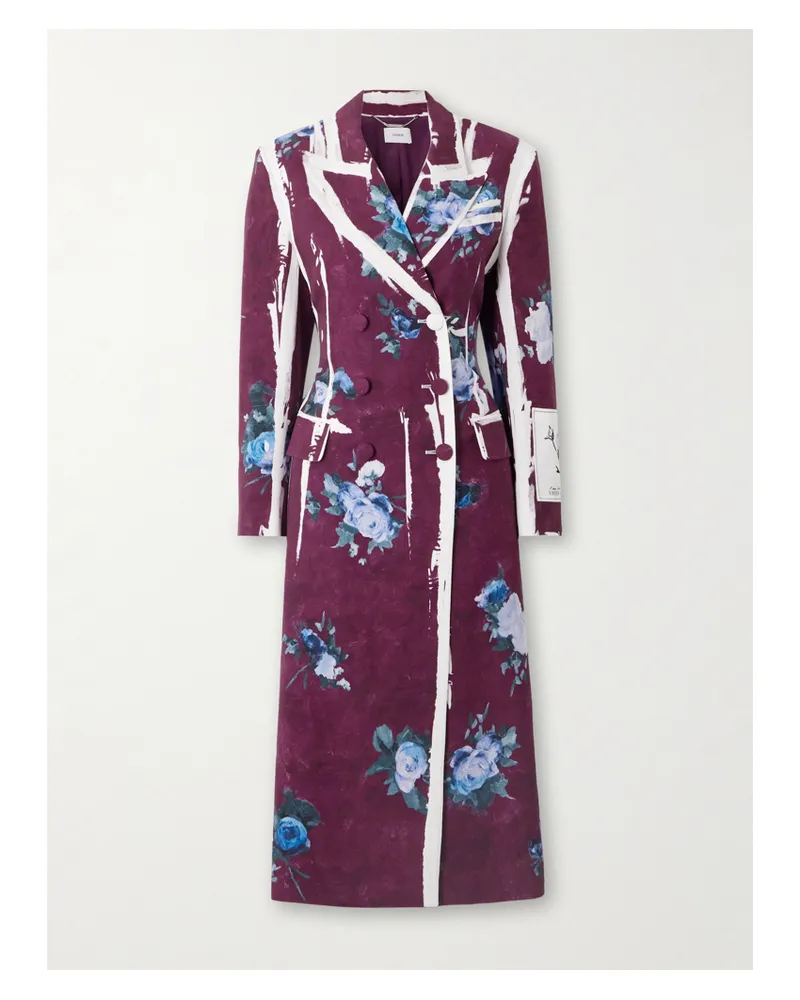 Erdem Doppelreihiger Mantel Aus Satin Mit Blumenprint - Burgunder Burgunder