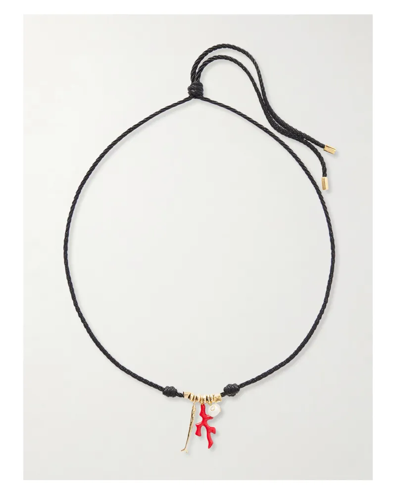 Martha Calvo Sardina Gold-plated, Pearl And Silk Necklace - Black Black