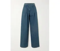 Hoch Sitzende Jeans Mit Weitem Bein, Falten Und Verzierungen - Blau