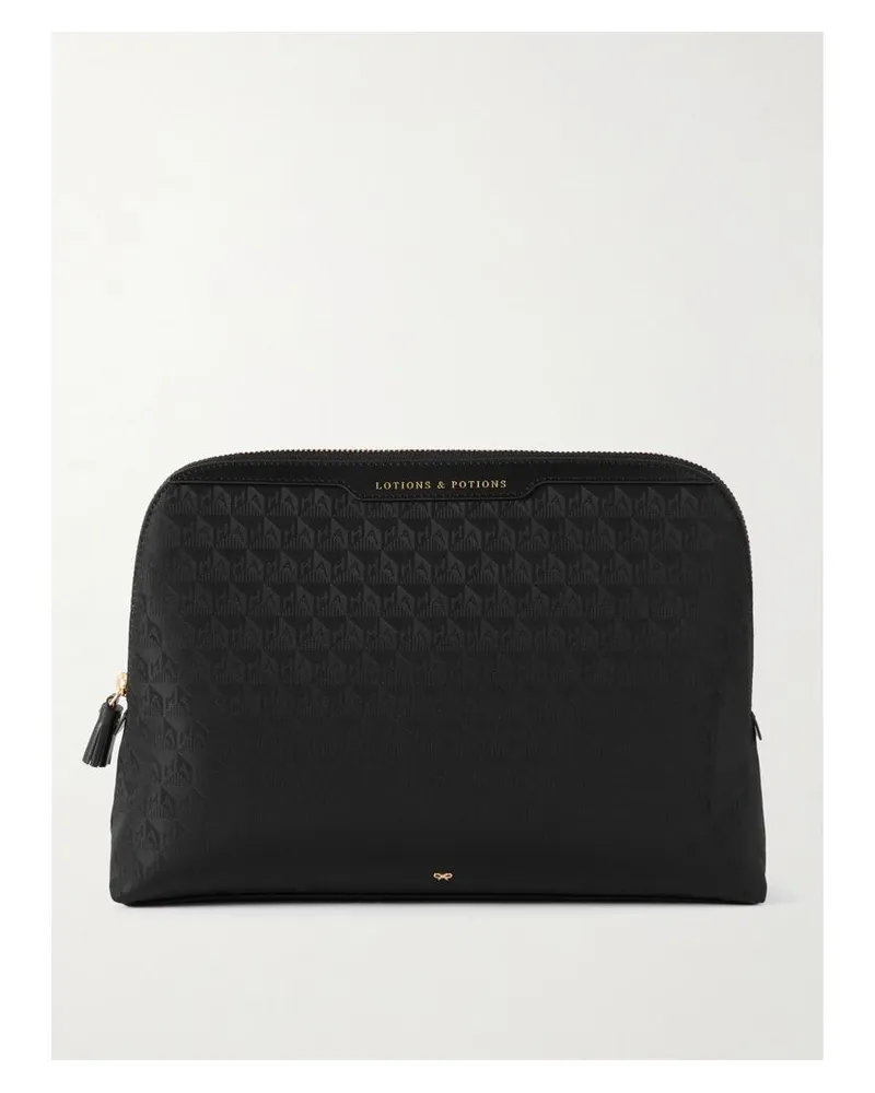 Anya Hindmarch Lotions And Potions Kosmetiktasche Aus Jacquard Mit Lederbesätzen - Schwarz Schwarz