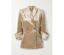 Quarzo Doppelreihiger Blazer Aus Samt In Knitteroptik - Orange