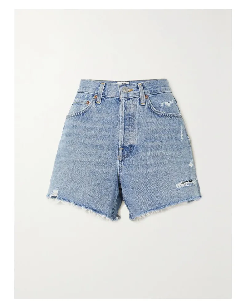 AGOLDE Parker Long Jeansshorts Aus Bio-denim In Distressed-optik - Blau Blau