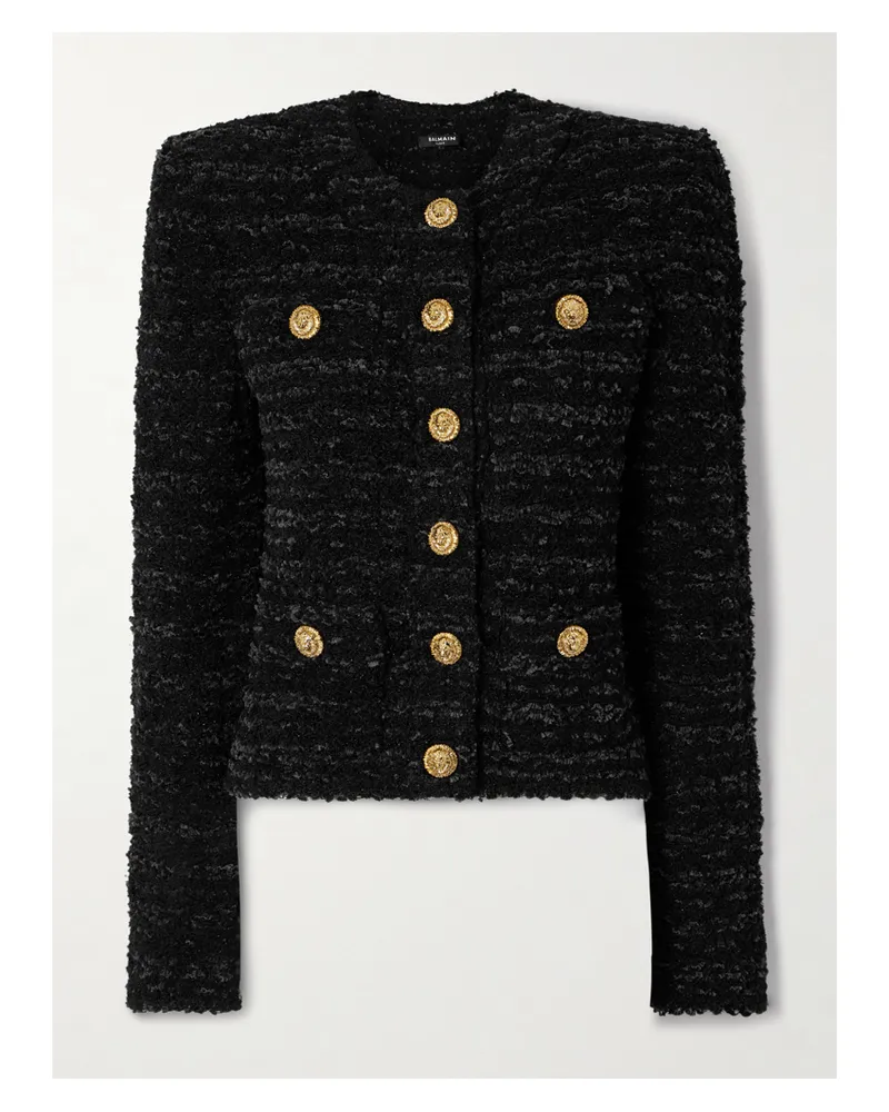 Balmain Jacke Aus Tweed Aus Chenille-garn - Schwarz Schwarz