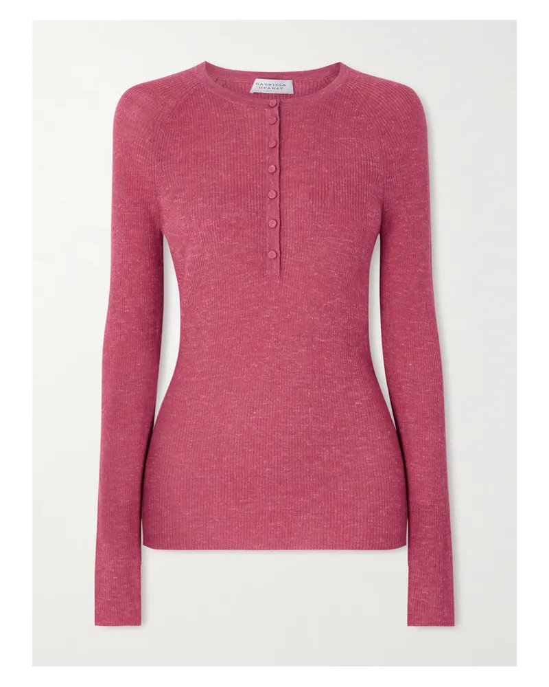 Gabriela Hearst Anges Henley-oberteil Aus Einer Gerippten Mischung Aus Kaschmir, Seide Und Hanf - Pink Pink