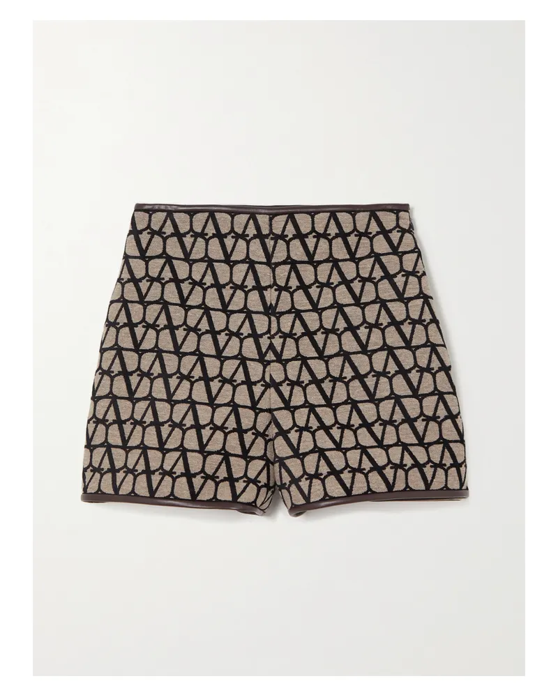 Valentino Garavani Toile Iconographe Shorts Aus Beflocktem Canvas Mit Lederbesätzen - Braun Braun