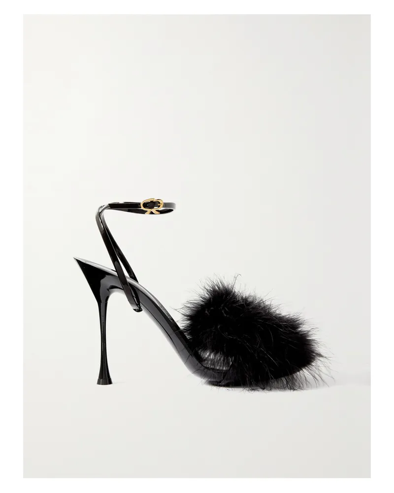Gianvito Rossi Spice Plume 95 Sandalen Aus Lackleder Mit Federn - Schwarz Schwarz