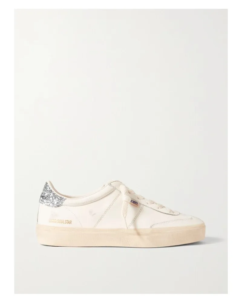 Golden Goose Soul-star Sneakers Aus Leder Mit Glitter-finish In Distressed-optik - Weiß Weiß